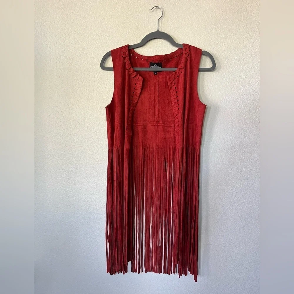 Angie Fringe Woven Western Vest in Red Oxide Womens Size S NWOT